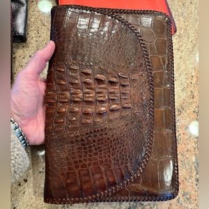 Free w purchase-Vintage croc large unisex clutch, croc scales split at top